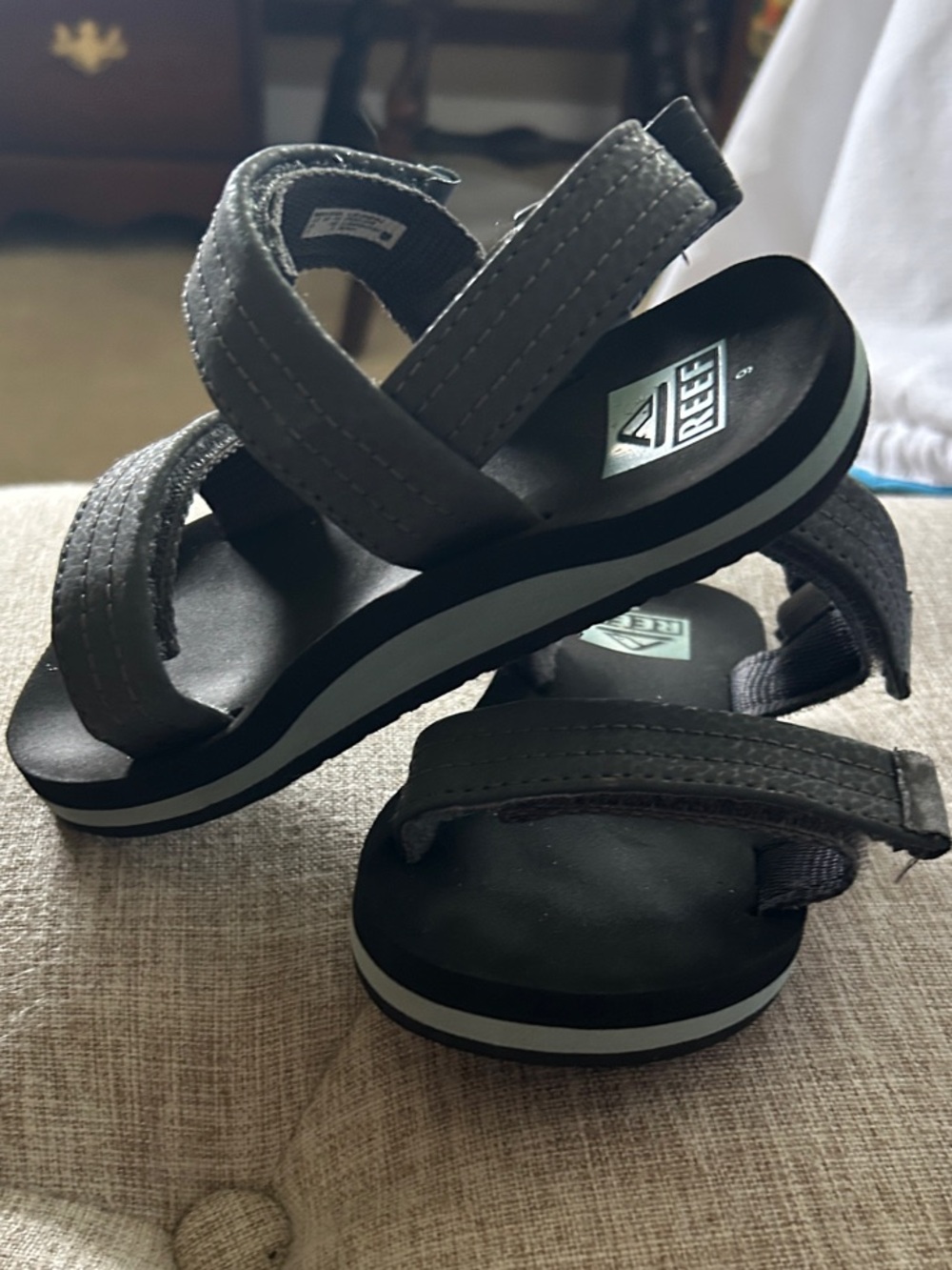 Reef Kids Gray Black Adjustable Strap Sandals